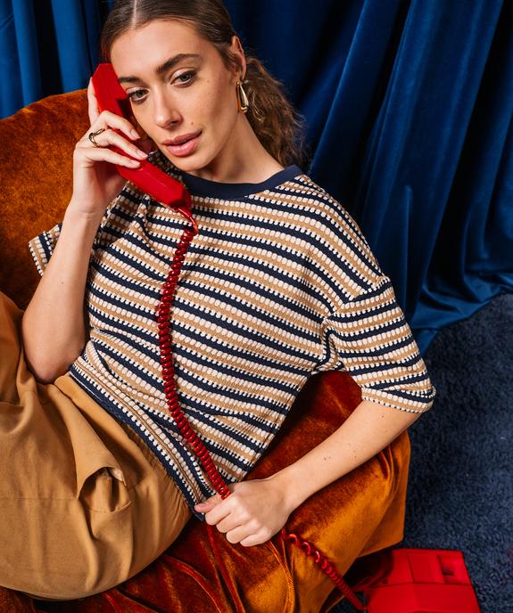 Tee-shirt manches courtes loose en maille stretch femme vue1 - GEMO(FEMME PAP) - GEMO