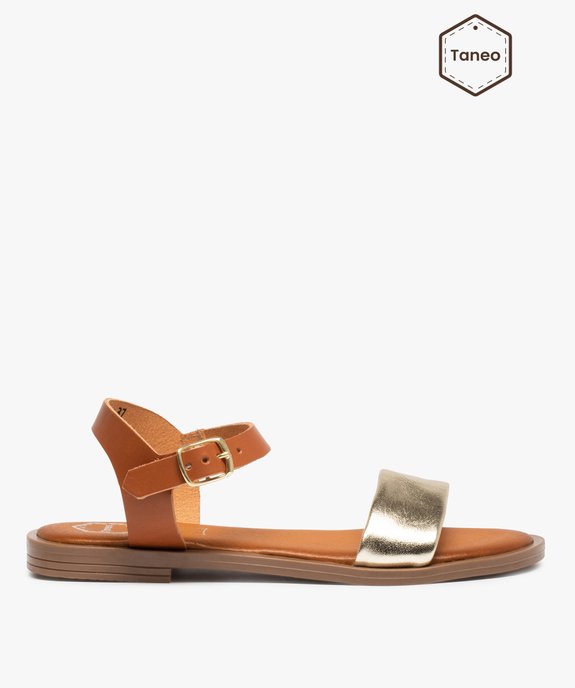 Sandales femme à talon plat dessus cuir métallisé - Tanéo vue1 - TANEO - GEMO