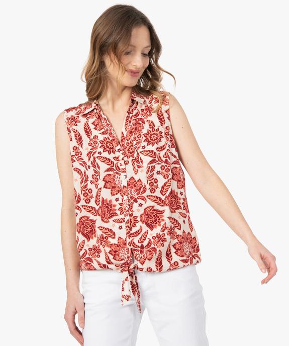 Chemise sans manches imprimée avec nœud dans le bas femme vue1 - GEMO 4G FEMME - GEMO
