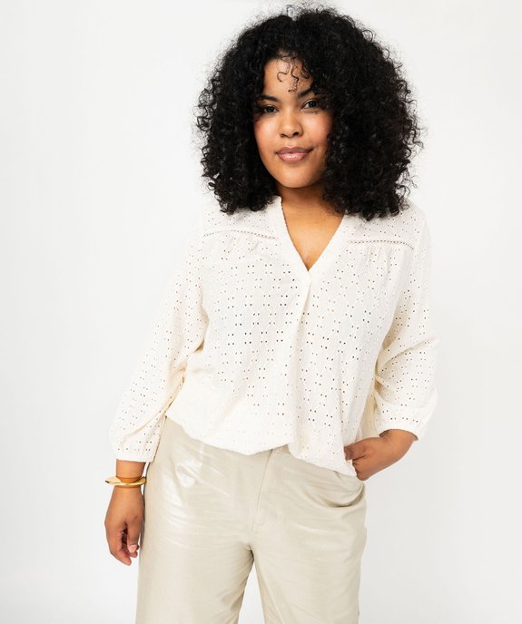 Blouse manches 3/4 en maille ajourée femme grande taille vue2 - GEMO 4G GT - GEMO