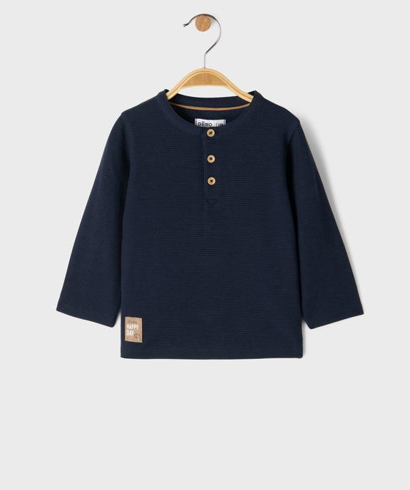 Tee-shirt manches longues en maille nid d’abeille bébé garçon vue1 - GEMO 4G BEBE - GEMO