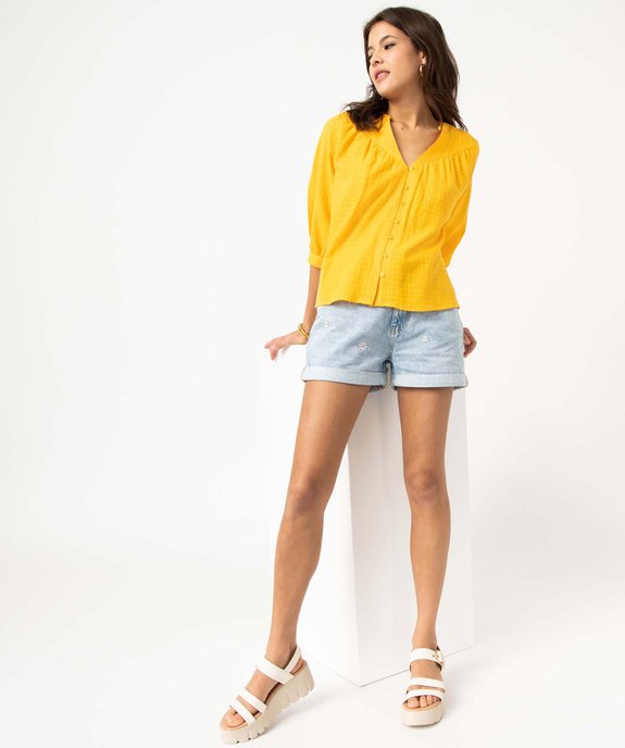 Blouse ample manches 3/4 en voile de coton à motif en relief vue5 - GEMO(FEMME PAP) - GEMO