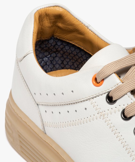 Baskets homme dessus cuir uni et lacets contrastés – Tanéo vue6 - TANEO - GEMO
