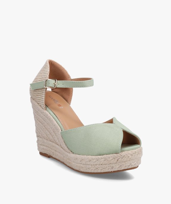 Sandales femme compensées en corde dessus satin uni vue2 - SANS MARQUE - GEMO
