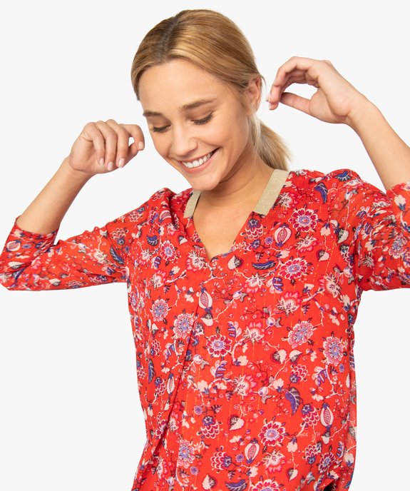Blouse femme en voile fleuri avec fines rayures pailletées vue2 - GEMO(FEMME PAP) - GEMO