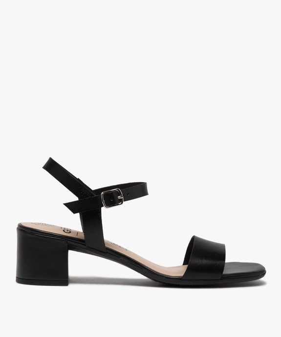 Sandales femme à talon carré dessus brides en cuir uni vue1 - GEMO(URBAIN) - GEMO