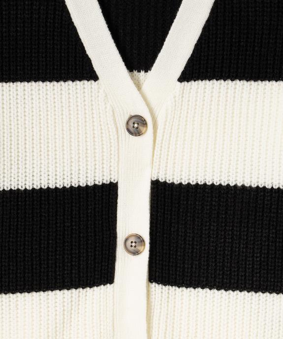 Gilet court en grosse maille à rayures fille vue2 - GEMO (JUNIOR) - GEMO