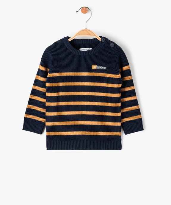 Pull bébé garçon en maille côtelée à rayures - LuluCastagnette vue1 - LULUCASTAGNETTE - GEMO