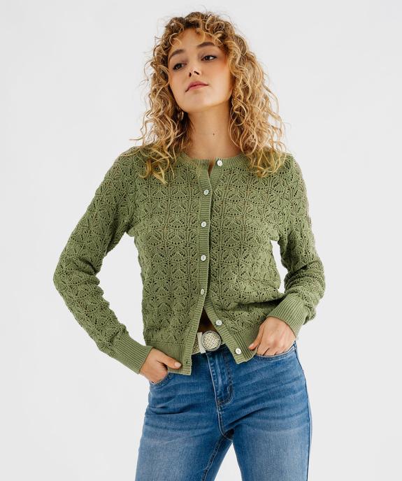 Gilet à col rond en maille ajourée femme vue1 - GEMO(FEMME PAP) - GEMO