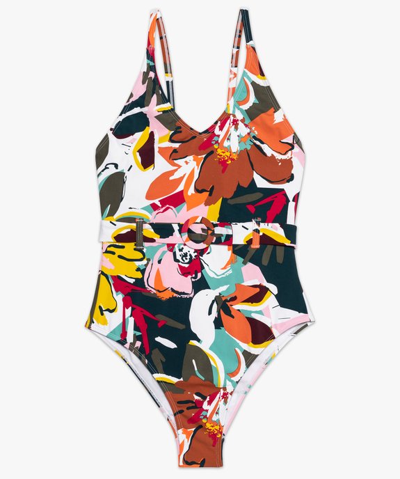 Maillot de bain femme une pièce multicolore avec ceinture vue4 - GEMO (PLAGE) - GEMO