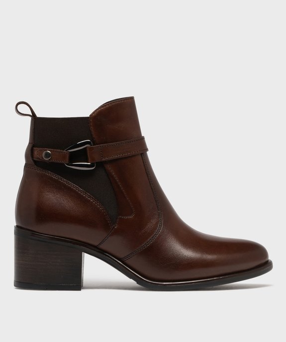 Boots femme à talon carré dessus en cuir uni à zip et bride à boucle fantaisie - Taneo vue7 - TANEO - GEMO