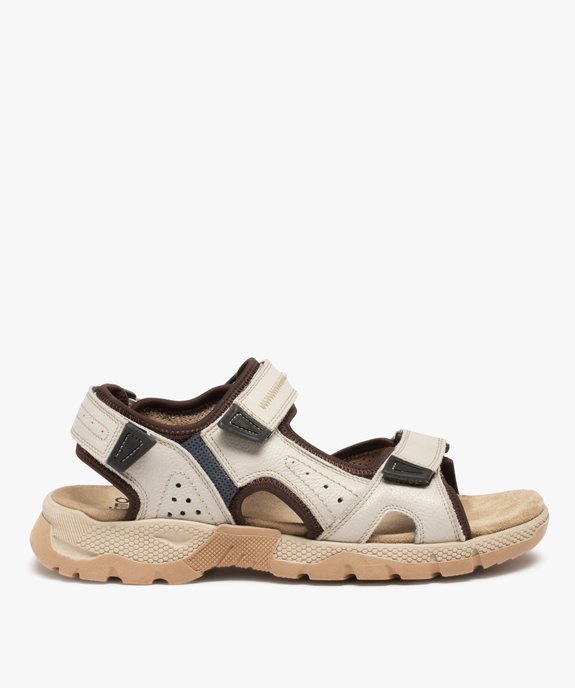 Sandales sport homme à brides scratch en cuir vue1 - GEMO (CASUAL) - GEMO