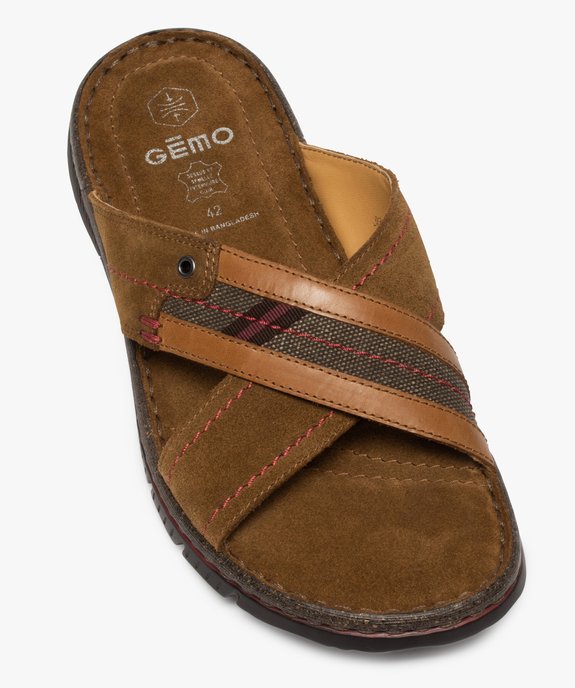 Mules homme en cuir à larges brides croisées vue5 - GEMO (CASUAL) - GEMO
