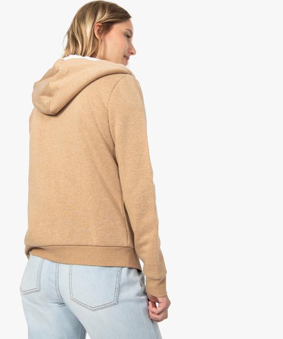 Sweat femme à capuche doublé sherpa et zippé sur l'avant vue3 - FOLLOW ME - GEMO