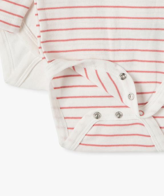 Body bébé fille manches longues à rayures et fleurs (lot de 3) vue3 - GEMO 4G BEBE - GEMO