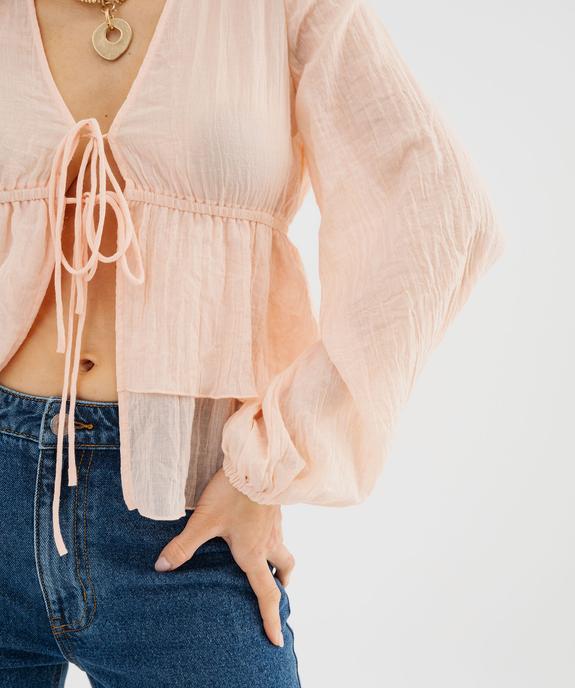 Blouse manches longues à volants et liens à nouer femme vue2 - GEMO(FEMME PAP) - GEMO