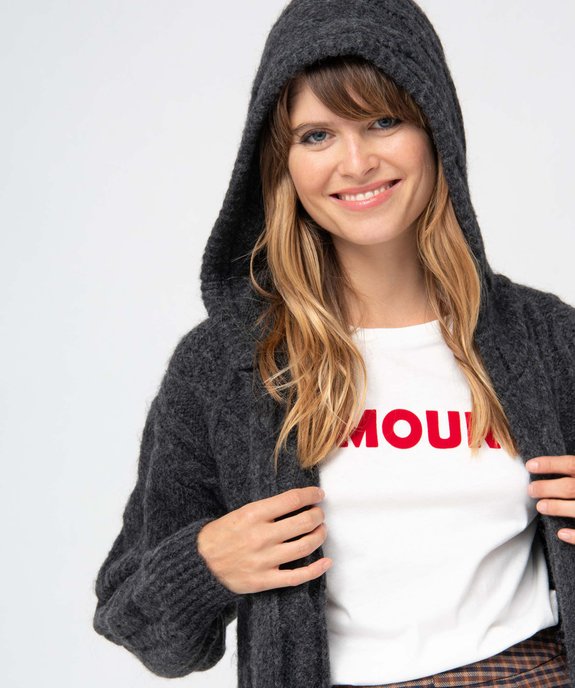 Gilet femme à capuche en maille torsadée vue2 - GEMO 4G FEMME - GEMO