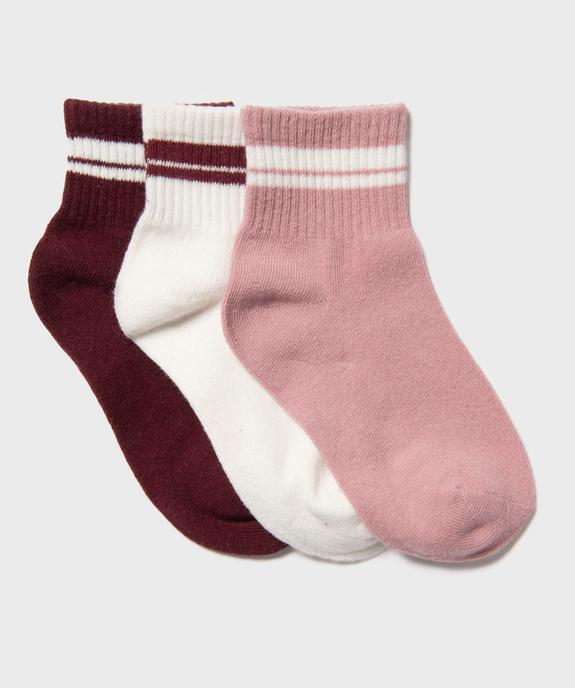 Socquettes avec liserés contrastants fille (lot de 3) vue1 - GEMO 4G FILLE - GEMO