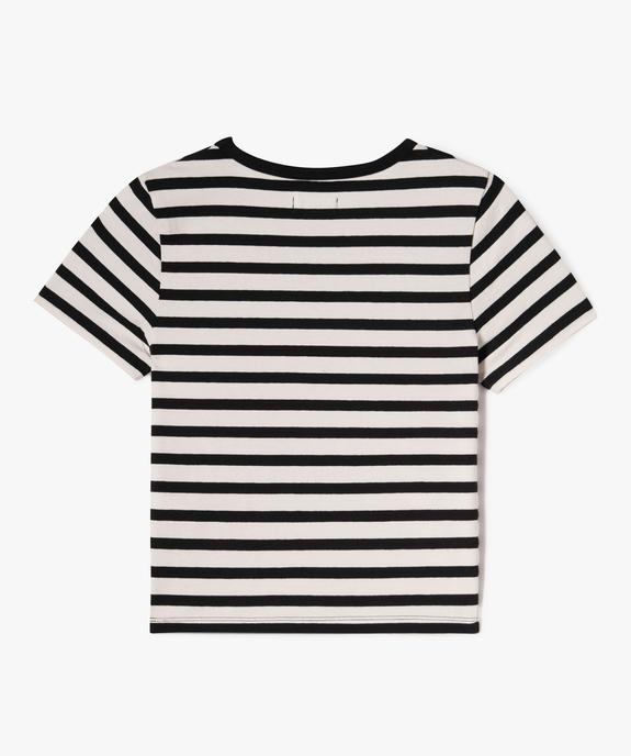 Tee-shirt manches courtes coupe courte à rayures fille vue3 - GEMO 4G FILLE - GEMO