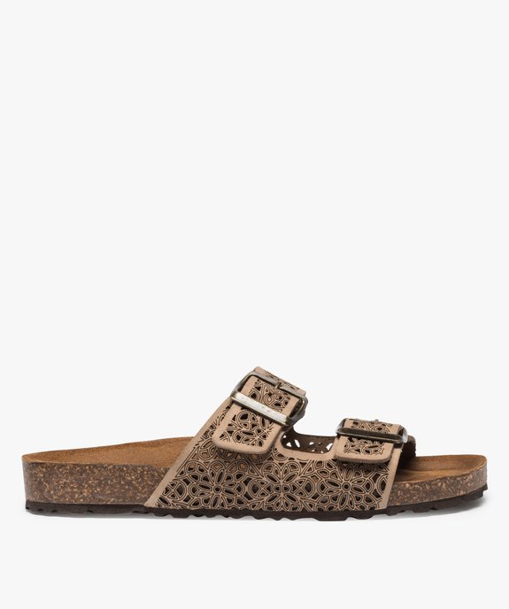 Sandales femme mules plates en cuir sur semelle liège vue3 - GEMO (CASUAL) - GEMO