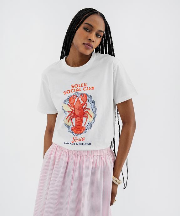 Tee-shirt manches courtes coupe ample avec motif sur l’avant femme vue1 - GEMO 4G FEMME - GEMO