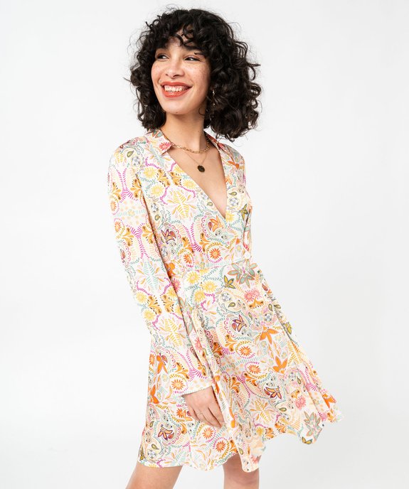 Robe portefeuille à motifs fleuris femme vue2 - GEMO(FEMME PAP) - GEMO