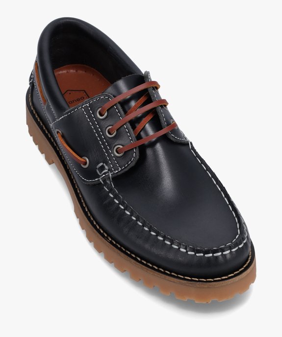 Chaussures bateau homme dessus cuir uni - Tanéo vue5 - TANEO - GEMO