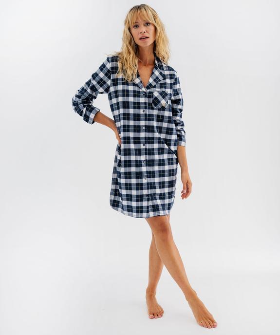 Chemise de nuit liquette à carreaux femme - LuluCastagnette vue2 - LULUCASTAGNETTE - GEMO