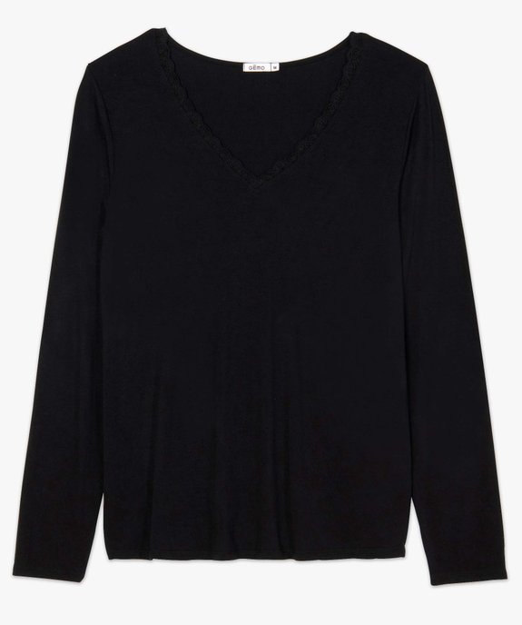 Tee-shirt femme à manches longues et col V en dentelle vue4 - GEMO 4G FEMME - GEMO