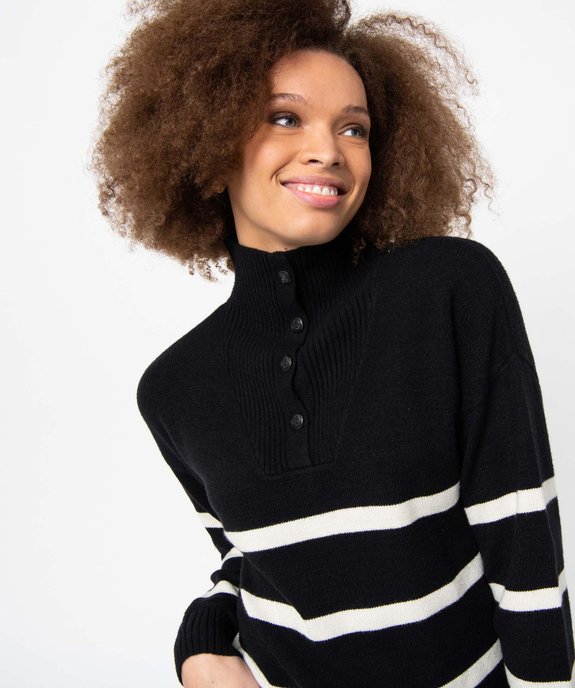 Robe pull femme à rayures avec col montant boutonné vue2 - GEMO(FEMME PAP) - GEMO