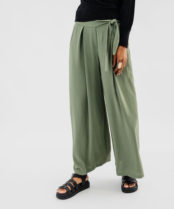 Pantalon large et fluide à taille élastiquée et liens à nouer femme vue1 - GEMO 4G FEMME - GEMO