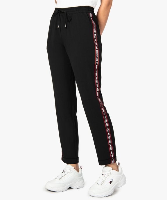 Pantalon femme avec bandes imprimées sur les côtés vue1 - FOLLOW ME - GEMO