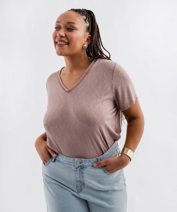 Tee-shirt manches courtes pailleté à col V femme grande taille vue1 - GEMO (G TAILLE) - GEMO