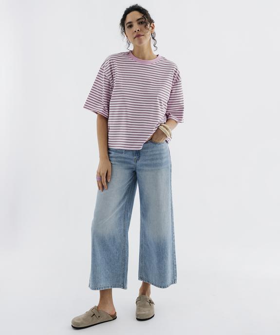 Tee-shirt manches courtes coupe large en jersey de coton rayé femme vue4 - GEMO 4G FEMME - GEMO