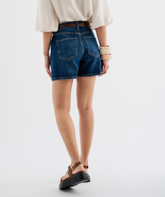 Short en jean large taille haute avec ceinture femme vue3 - GEMO 4G FEMME - GEMO