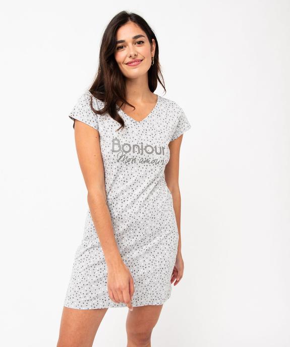 Chemise de nuit imprimée à manches courtes femme vue1 - GEMO 4G FEMME - GEMO