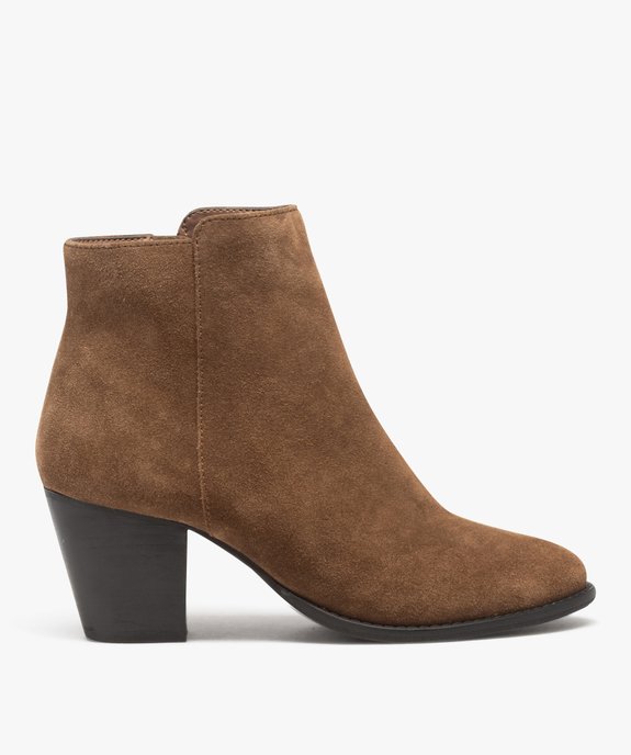 Boots femme unies en cuir suédé à talon carré vue1 - GEMO(URBAIN) - GEMO