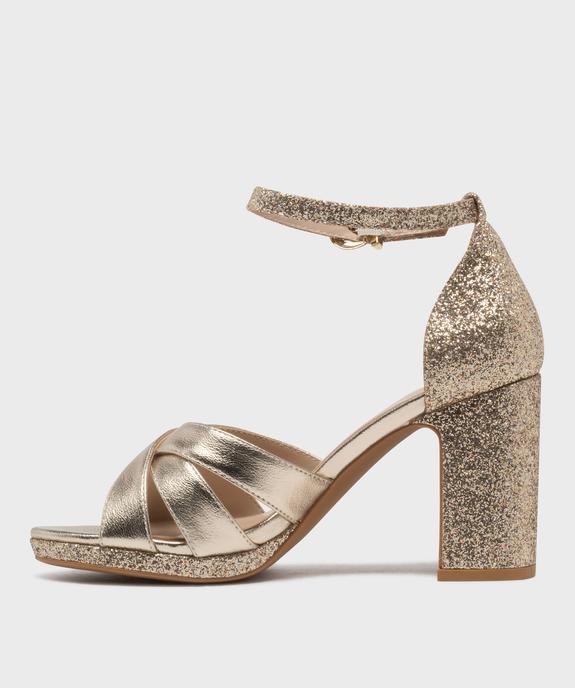 Sandales à talon haut métallisées et pailletées femme vue3 - VALENTINA BALDA - GEMO