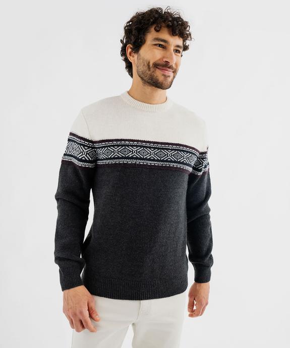 Pull col rond à bande jacquard homme vue1 - GEMO (HOMME) - GEMO