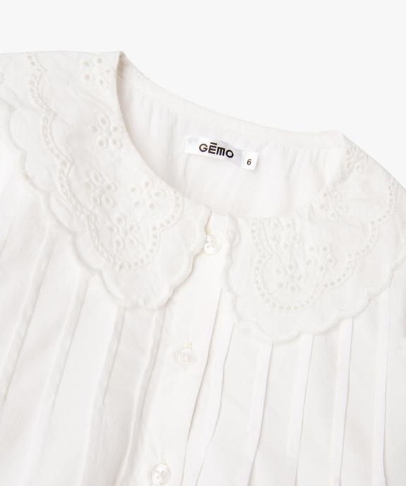Chemise manches longues à grand col Claudine brodé fille vue2 - GEMO (ENFANT) - GEMO