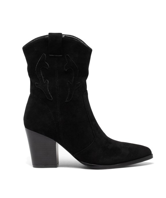Boots femme à talon unies en suédine style santiag vue1 - SANS MARQUE - GEMO