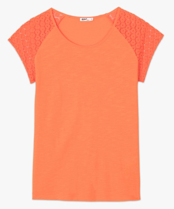 Tee-shirt femme à manches dentelle contenant du coton bio vue4 - GEMO 4G FEMME - GEMO