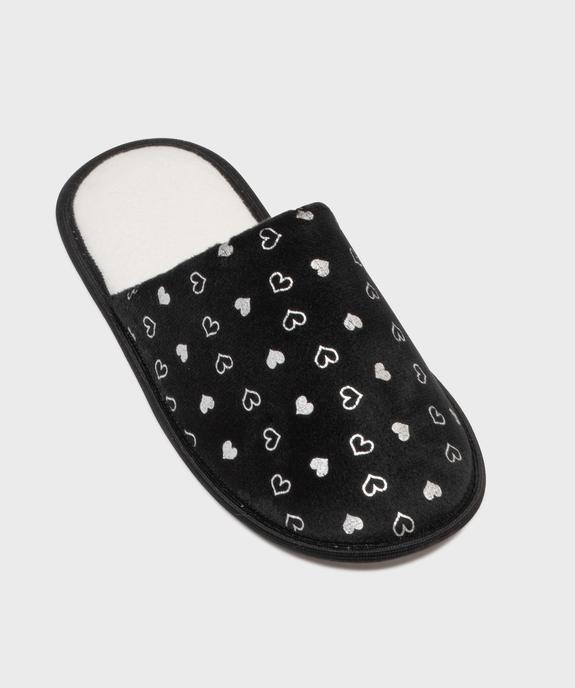 Chaussons mules en velours à motif cœurs brillants femme vue5 - GEMO 4G FEMME - GEMO