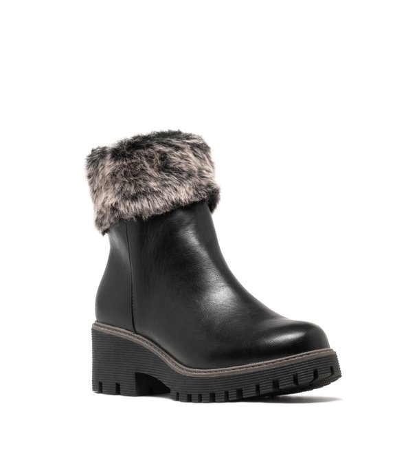Boots fourrées à talon et semelle crantés et col douillet femme vue2 - SANS MARQUE - GEMO