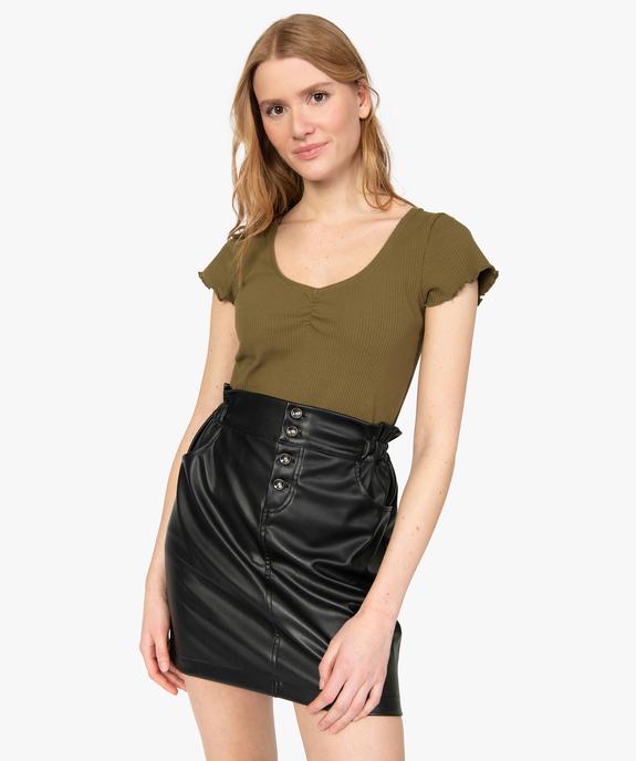 Tee-shirt femme en maille côtelée avec manches ultra courtes vue1 - GEMO(FEMME PAP) - GEMO