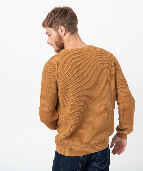 Pull homme uni en grosse maille avec empiècements vue3 - GEMO (HOMME) - GEMO