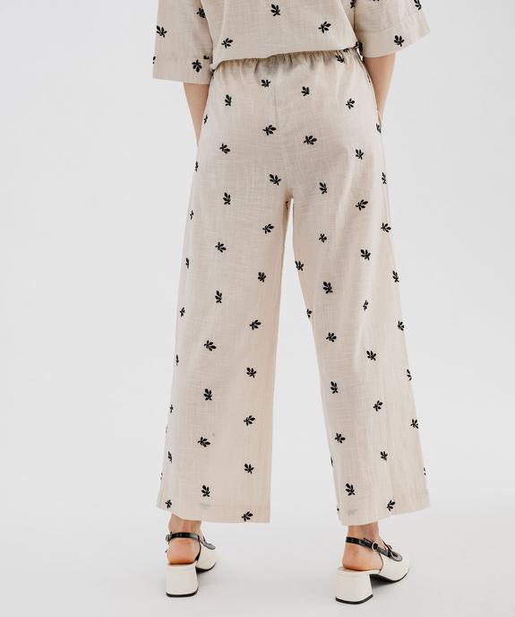 Pantalon large en coton brodée à taille élastiquée vue3 - GEMO(FEMME PAP) - GEMO