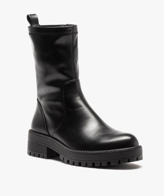 Boots femme unies à talon plat et semelle crantée vue3 - GEMO (CASUAL) - GEMO