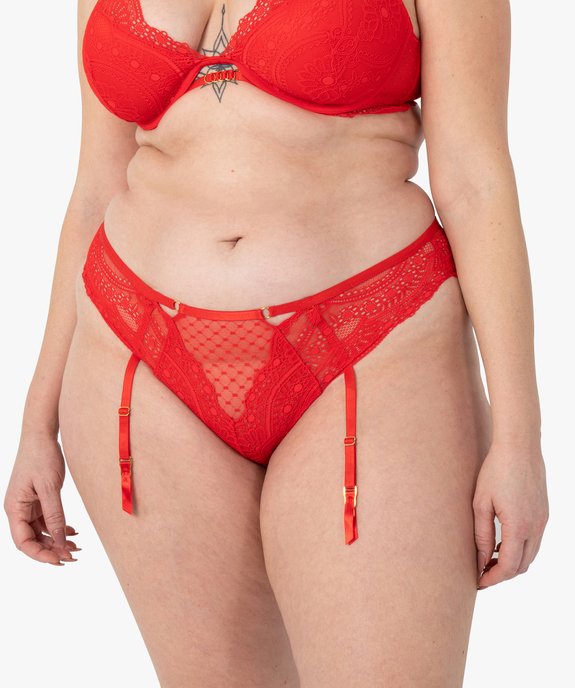 Tanga femme grande taille en dentelle avec porte-jarretelles amovibles vue1 - GEMO(HOMWR FEM) - GEMO