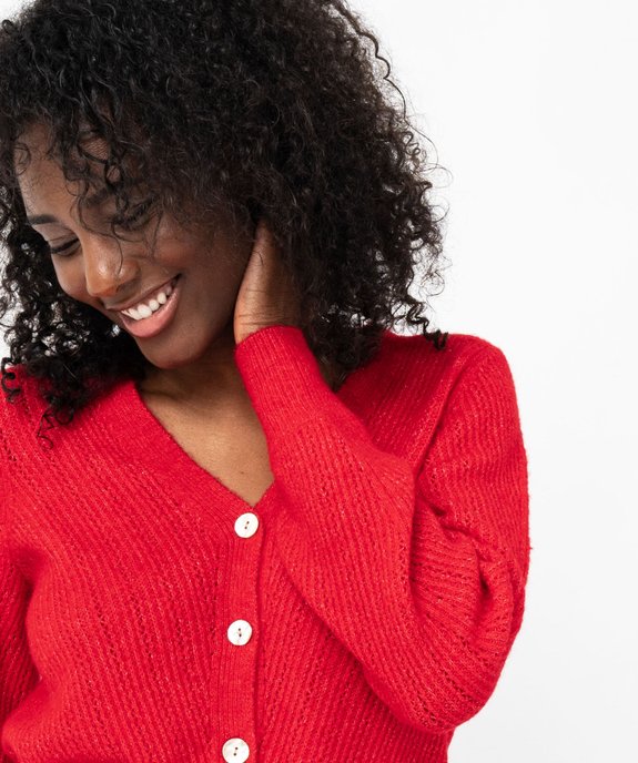 Gilet à col V en maille ajourée femme vue5 - GEMO(FEMME PAP) - GEMO